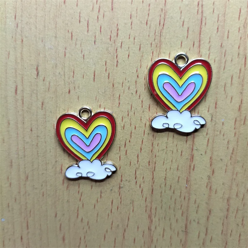 

10Pcs Colorful Enamel Heart Charms Metal White Cloud Charm Rainbow Heart Charm Pendant Jewelry Making DIY Handmade Craft Finding