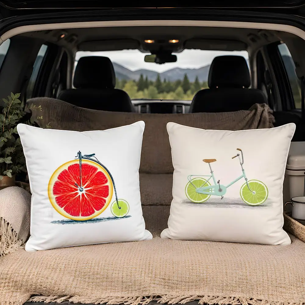 Fruit Orange Lemon Bicycle  Soft Plush  Double Print and Invisible Zipper for Sofa Home Car Use Cushion Cover
