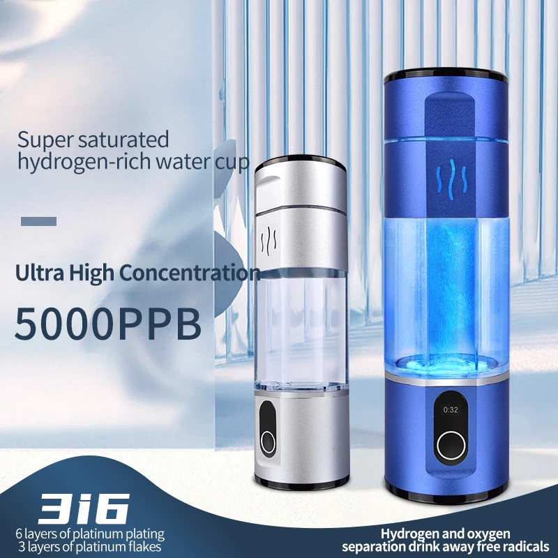 Portable Hydrogen-Rich Water Bottle Dupont SPE PEM N117 Water Hydrogen Generator 5000 PPB H2 Electrolysi Lonizer Maker Water Cup