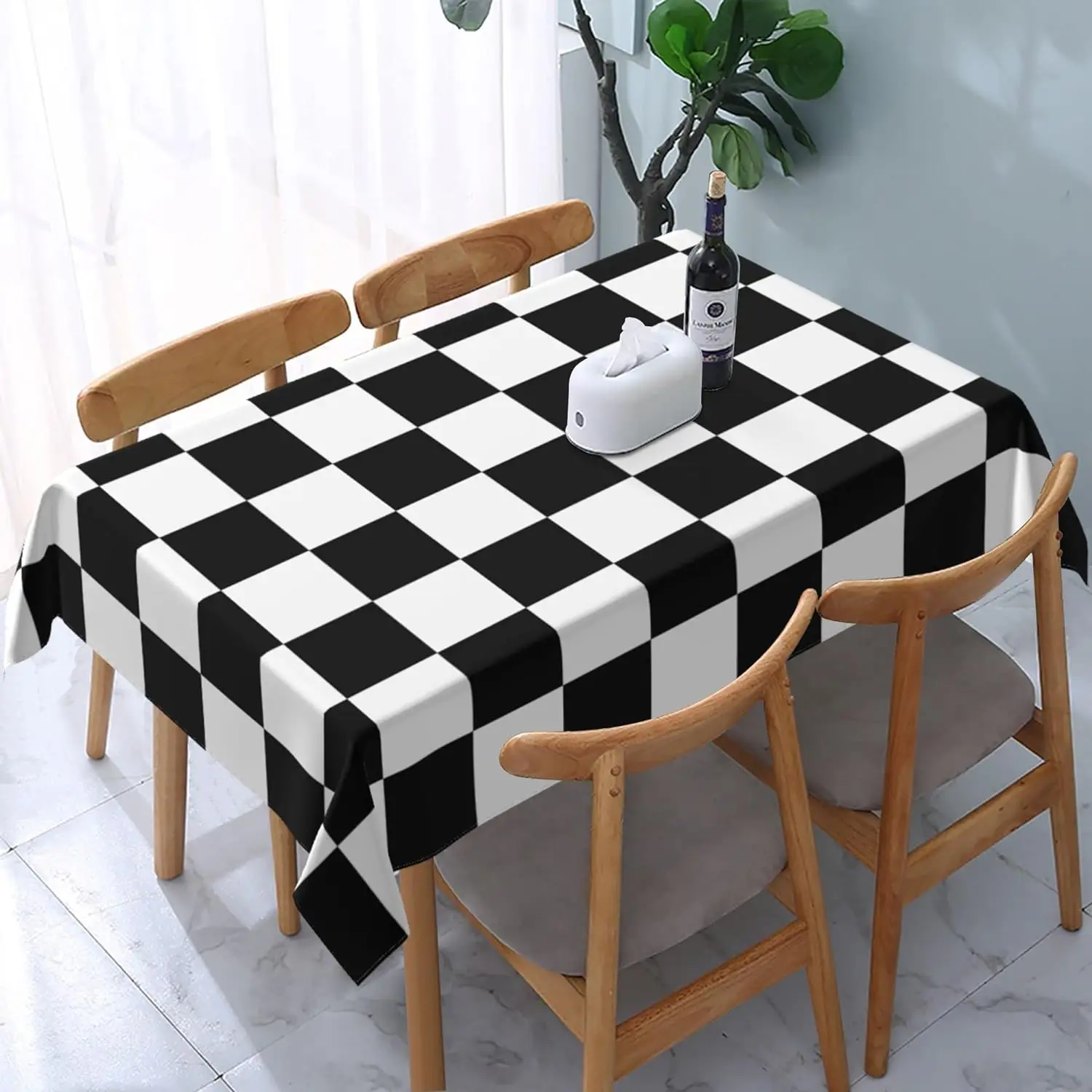 Black White Checkerboard Waterproof Rectangle Tablecloth Kitchen Dinning Table Decor Washable Holiday Party Wedding Decorations