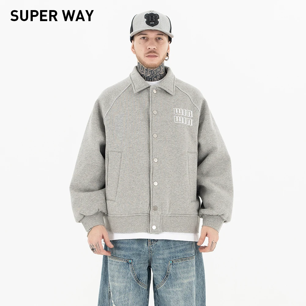 

Superway Original Design Vintage Solid Men's Jackets Classic Casual Single Breasted Winter Coats Solid High Street Y2K Baseball