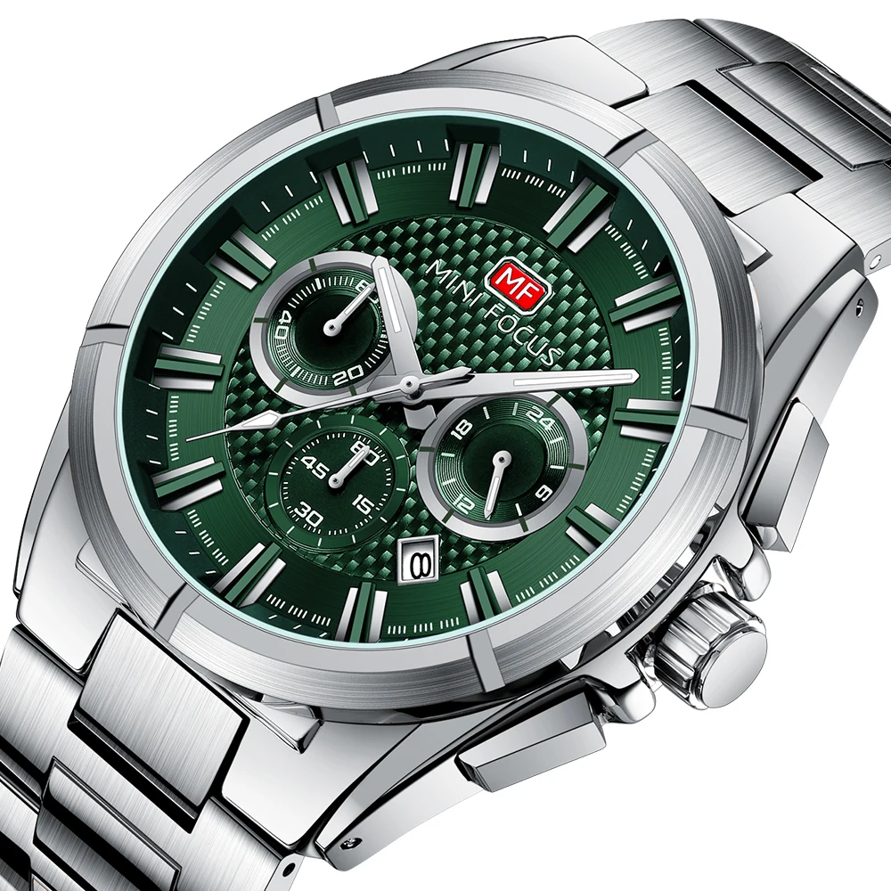 MINI FOCUS Luxury Men's Quartz Watches Business Men Watch Waterproof Luminous Stainless Steel Chronograph 0495G