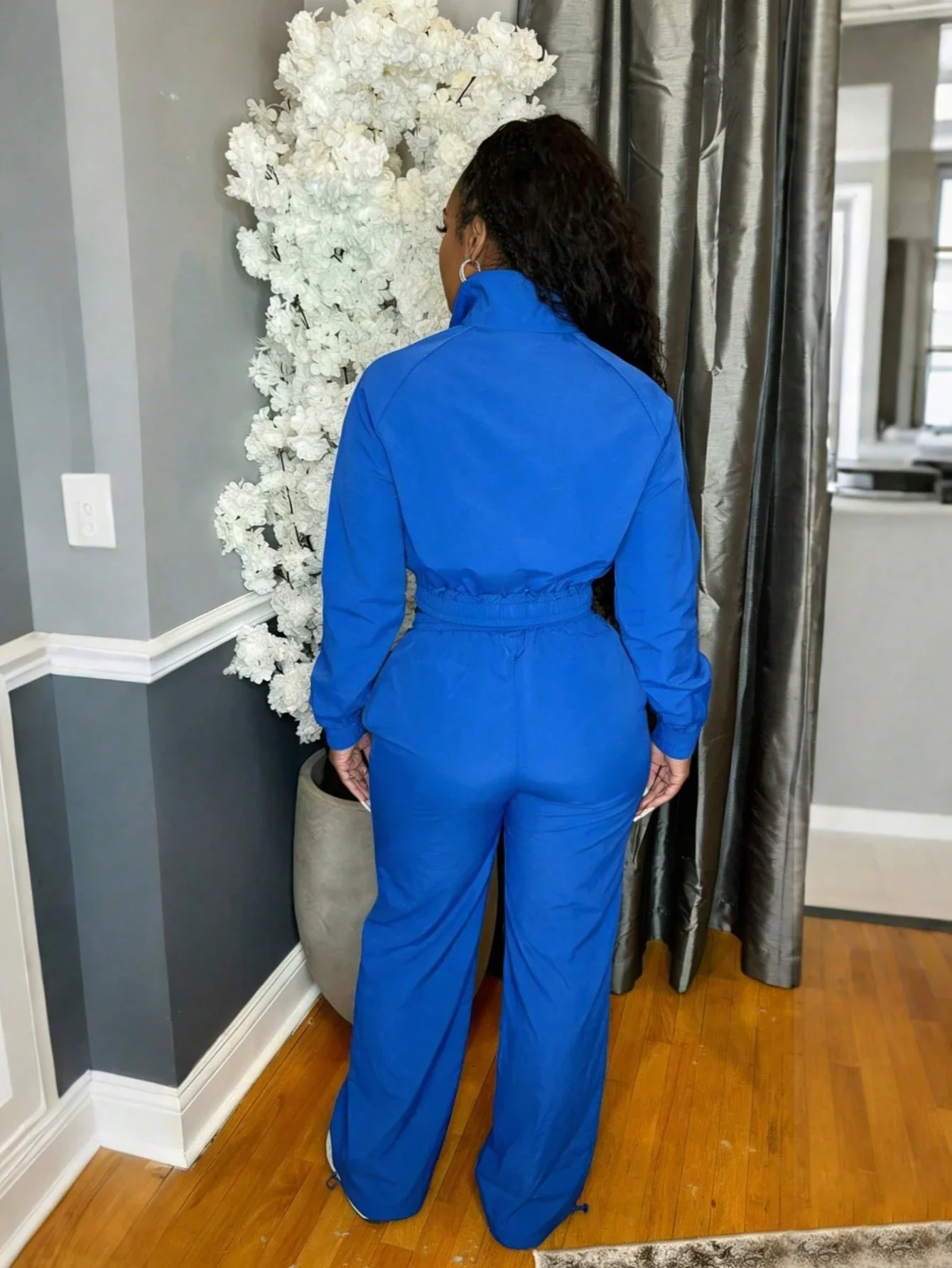 

Women's Blue 2 Piece Sporty Tracksuit Set With White Stripes