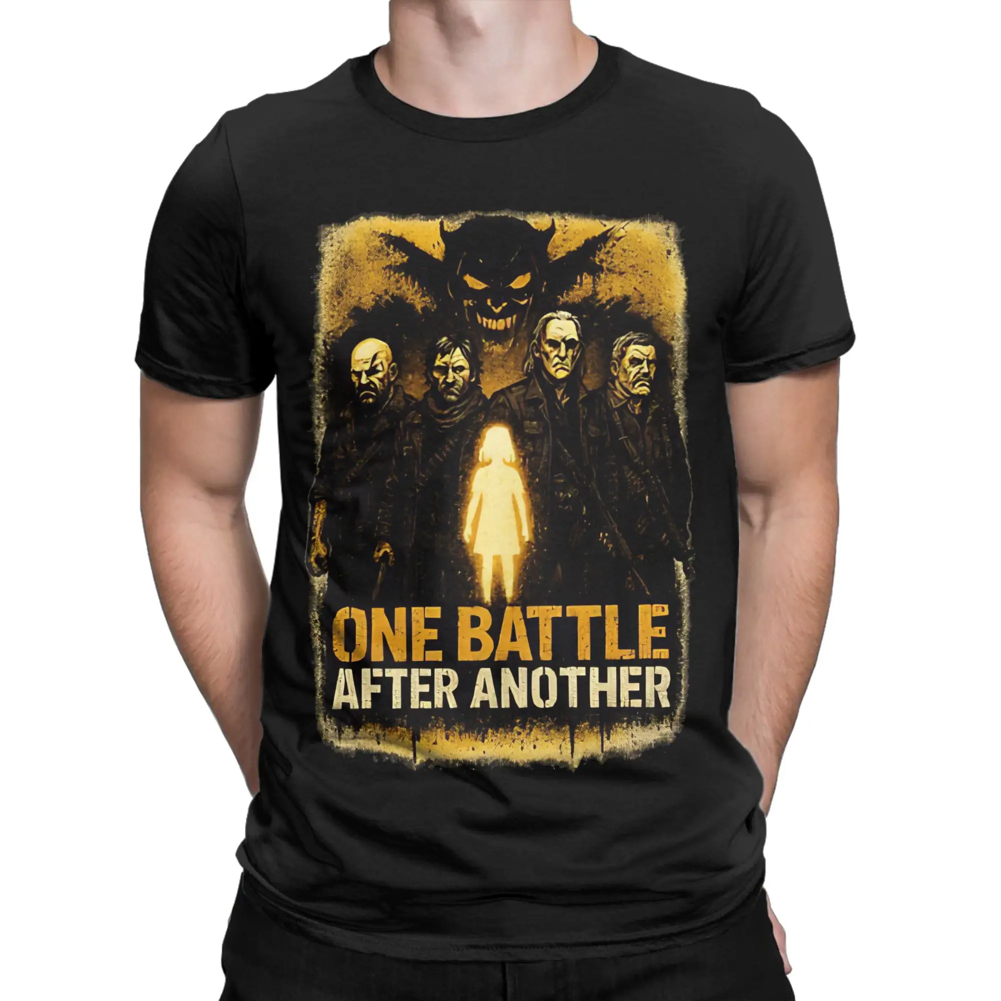 One Battle After Another Dramatic Backlit Silhouette Novelty 100% Cotton T-Shirt One Battle After Another Tops Tees For Men