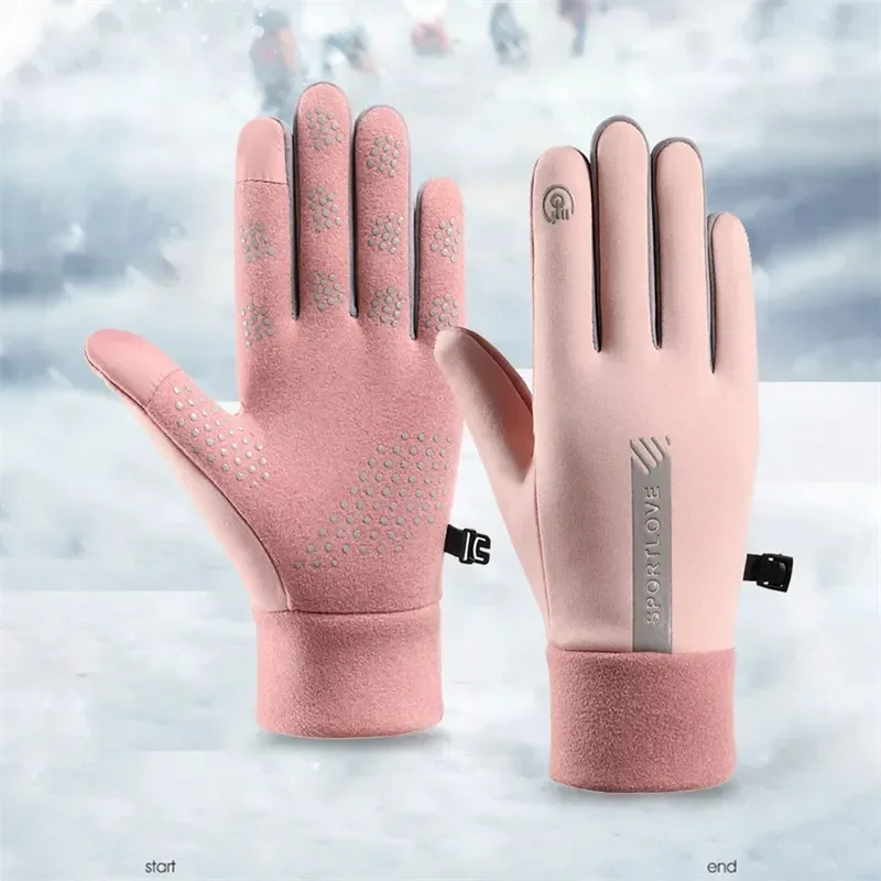 Winter Gloves Women's Bicycle Warm Fleece Anti-cold Waterproof Bicycle Warm Outdoor Running Ski Gloves