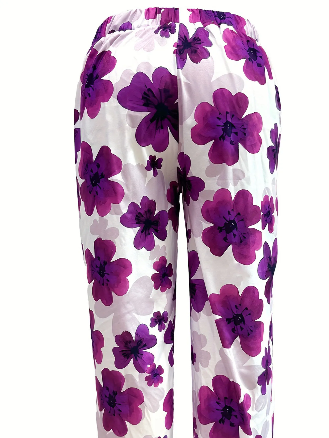 Calças de perna reta estampa floral feminina, elástico na cintura, plus size, casual, primavera, verão