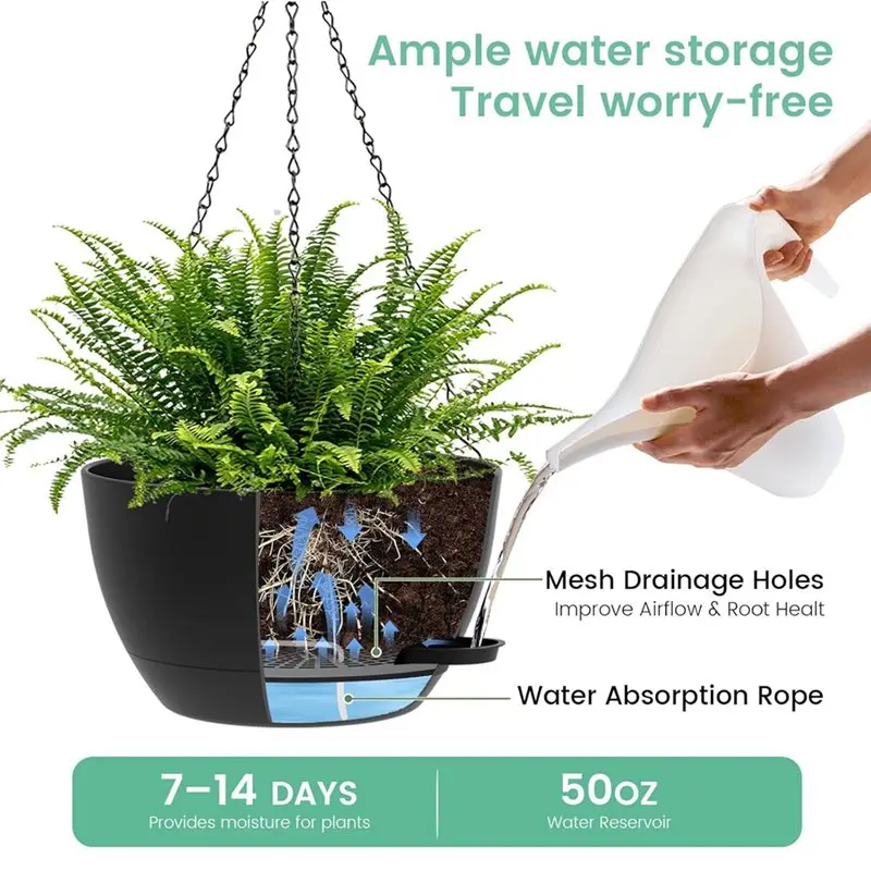 

Большие пластиковые подвесные кашпо с автополивом для комнатных и уличных растений, подвесные горшки-LICG