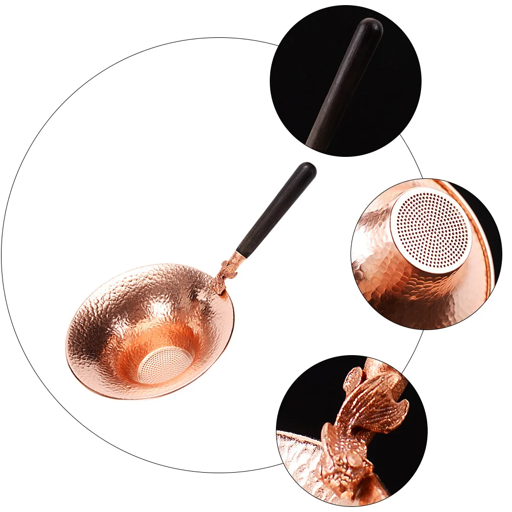

1pc Copper Strainer Wood Handle Tea Infuser Filter Sifter Gold Fish Pattern Tea Accessories Kitchen Bar Tools Home Gift Use