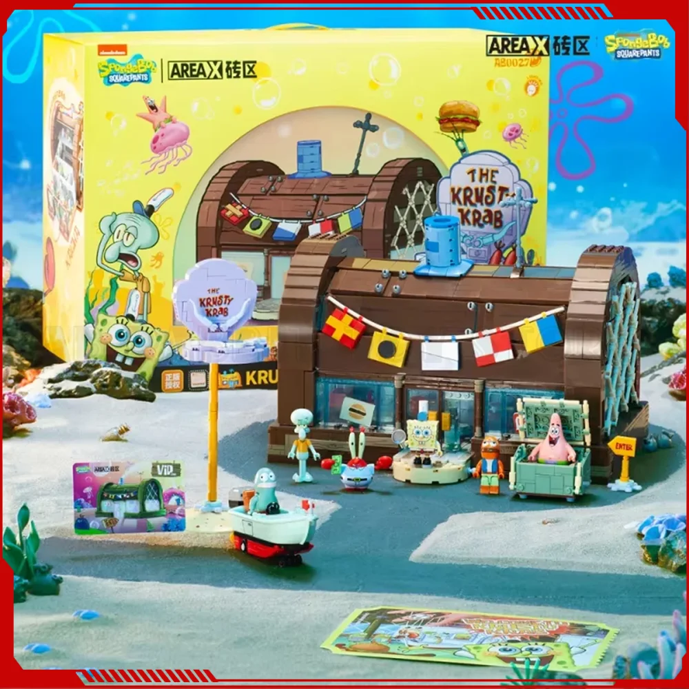

Original Area-X Spongebob Cartoon Krusty Krab Restaurant Building Blocks Creative Canteen Scenes Model Bricks Desktop Toy Gifts