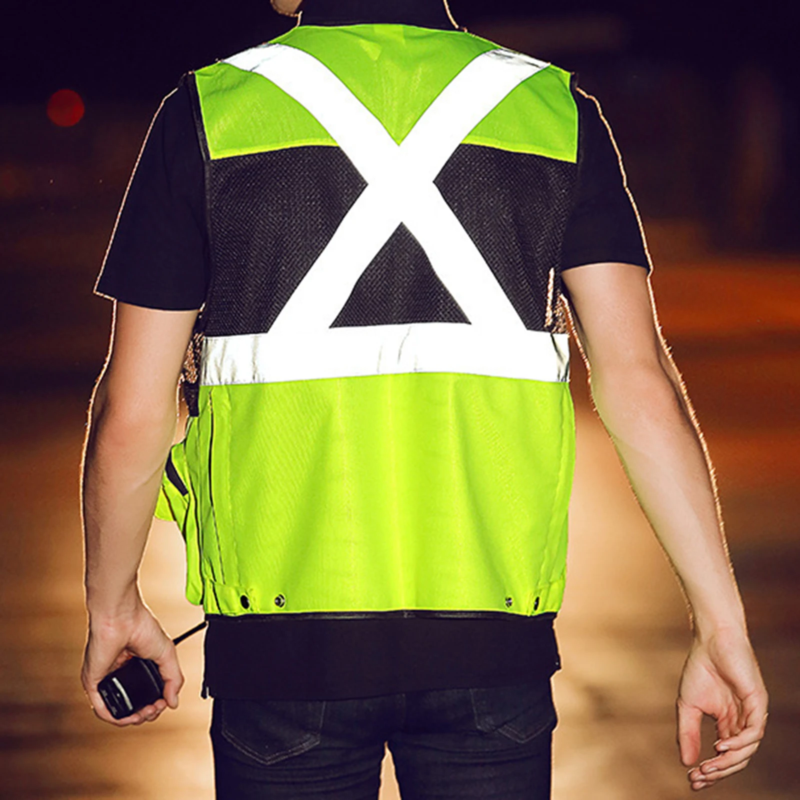 Reflective  Safety Vest with with Pockets Zipper Strips Construction Vests for Parking Attendants Hiking Engineer Worker