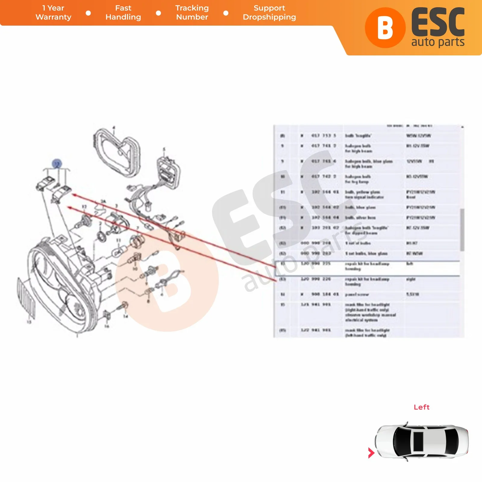 EHL503 reflektor samochodowy mocowanie uchwytu uchwytu uchwytu uchwytu uchwytu uchwytu kratka pozostawiony do VW Golf MK4 A4 1J 1997-2006 1 j0998225