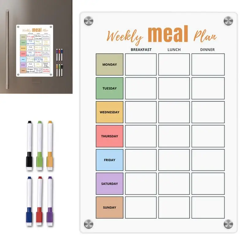 Magnetic Calendar For Fridge Monthly Weekly Planner Magnetic Schedule Whiteboard with 6 Colorful Erasable Pens Menu note board