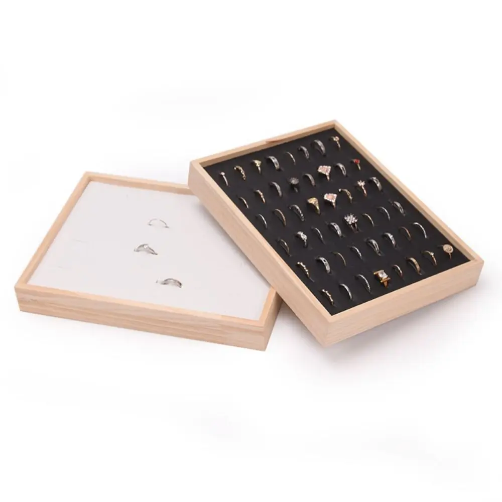 48 Grids Wood Rings Tray Exquisite Ear Studs Case Earrings Display Tray Velvet Jewlery Organizer Ring Earring Holder
