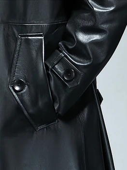Men's PU Leather Trench Coat 6 Mauroicardi Spring Autumn Long Cool Waterproof Black Pu Leather Trench Coat Men Double Breasted Plus Size Outerwear 4xl 5xl 2022 6