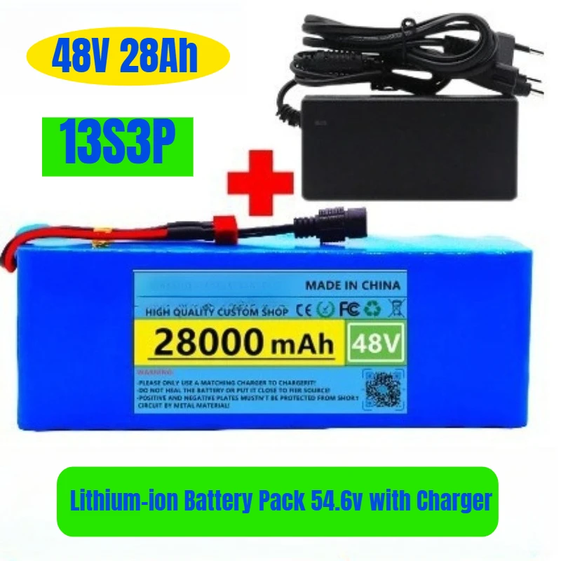 

48V 28Ah 1000W 13S3P Lithium-ion Battery Pack 54.6v with Charger