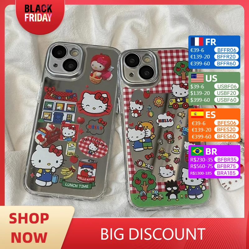 Sanrio HelloKitty Phone Case Cartoon ins Stickers illustration Girl Silicone Soft Protective Cover IPhone 16 15 14 Promax Gift