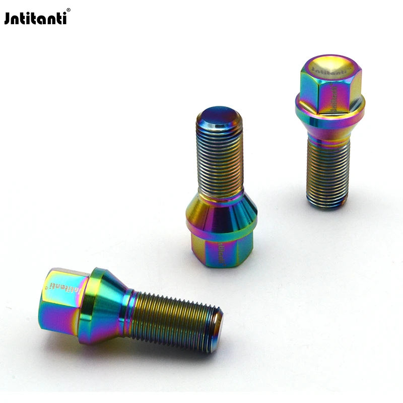 

TJXL-Jntitanti Gr.5 Titanium 10.9 Grade Cone Seat rainbow Titanium Bolt Wheel Hub Bolt 20pcs M14*1.25*28 for Racing Car