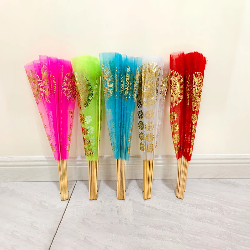 1pair Double-Sided Gold Stamping Dancing Fan for Folk Dance Examination Competition Performance Square Dance Prop for Dancers