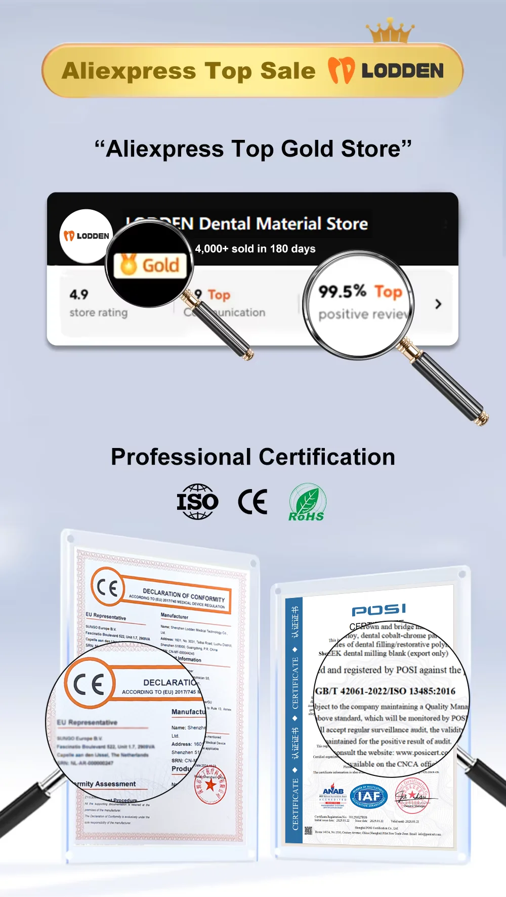 LODDEN 4D Pro Mehrschichtige Zirkonoxid-Dentalblöcke für CAD/CAM Kronen und Brücken 98x10-25mm 43%-57% Hohe Festigkeit 43%-57% – Detail 1