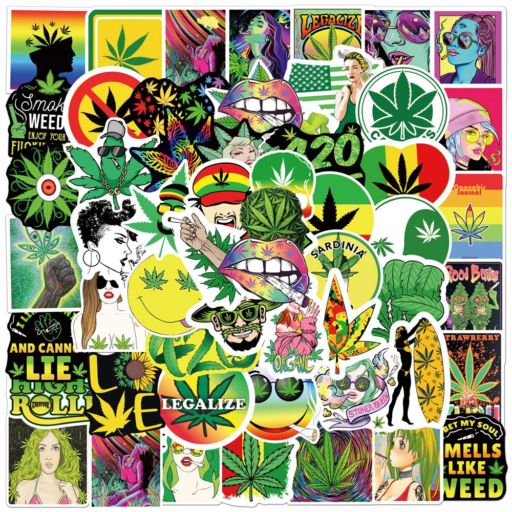 10/30/50/100pcs Funny Characters Cartoon Stickers Weed Leaves Smoking Decals DIY Diary Stationery Fridge Spoof Graffiti Sticker