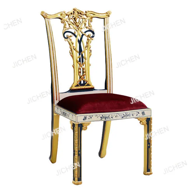 

Французский обеденный стул из цельного дерева, высокая кожа, подлокотники из цельного дерева, бытовой высококачественный роскошный стул, обеденный стул с золотой резкой