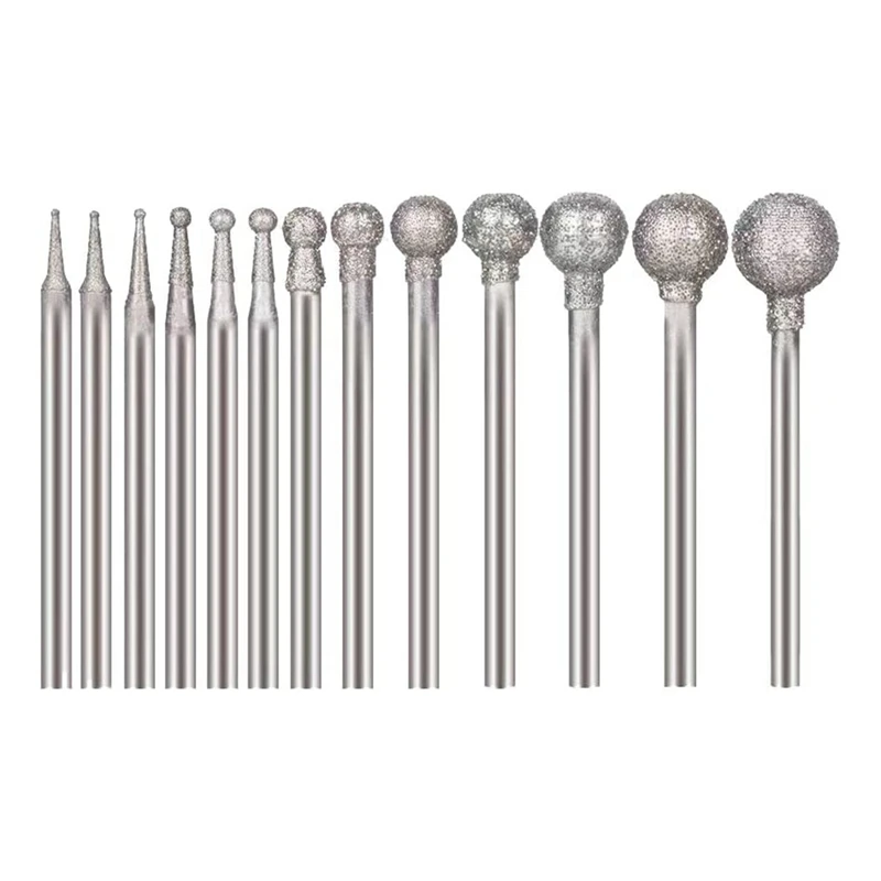 

13 Pcs Ball Shape Diamond Burr Diamond Mounted Grinding Burs Stone Carving Set With 3/32 Inch Mandrel For Rotary Tools Durable