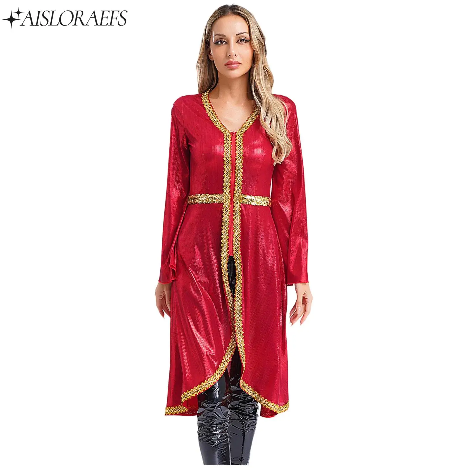 

Womens Muslim Abaya Dress Long Sleeve High Waist Halloween Embroidery Dress Caftan Islamic Dubai Moroccan Kaftan Fancy Eid Dress