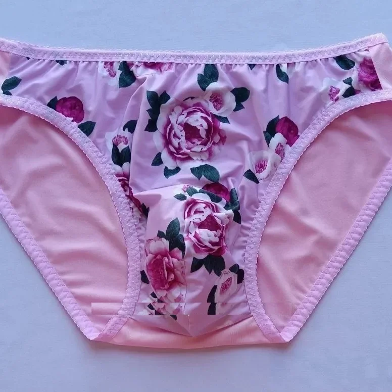 Man's Floral Pink Briefs Panties Hnadmake Live Show Dance Costume DJ Club Bar Private FKK Party