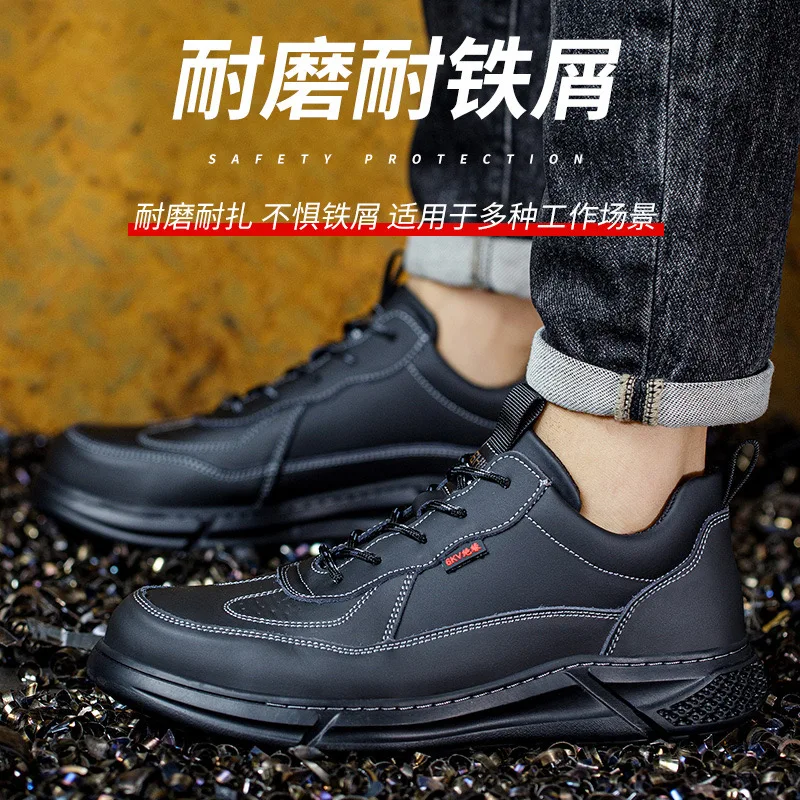 New spring men\'s breathable anti-smash anti-stabbing non-slip wear-resistant worker safety shoes rubber outsole work shoes