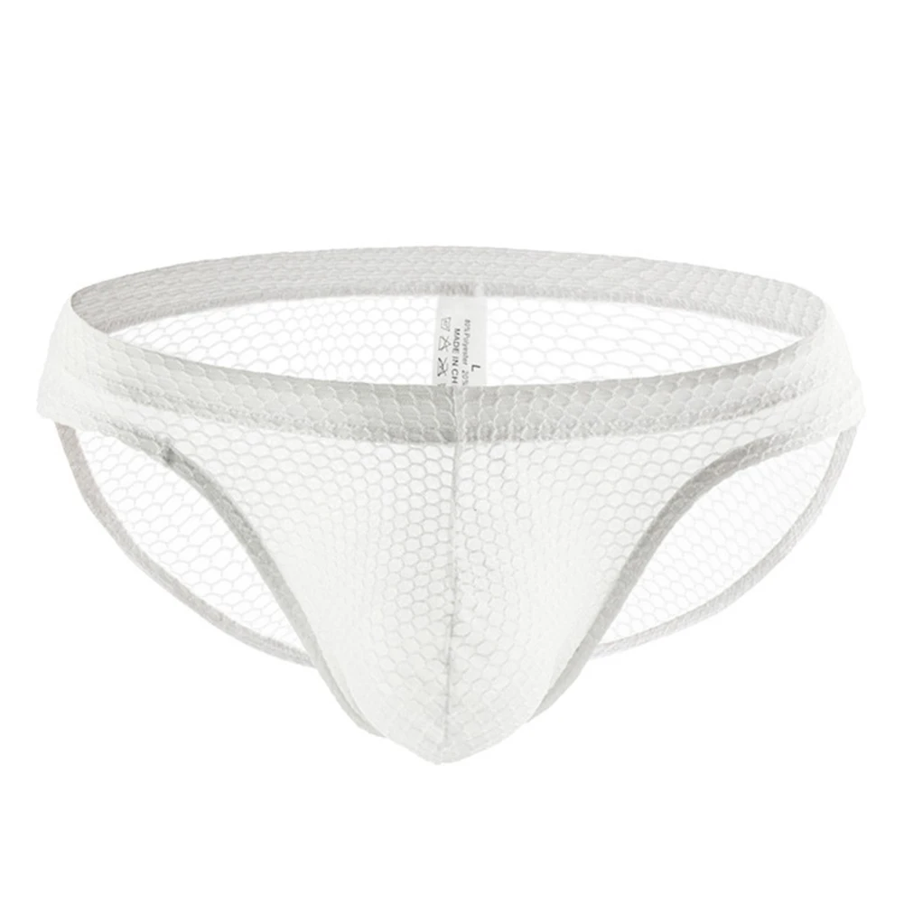 Mens Sexy Fishnet Mesh See Through Low Waist Bulge Pouch Briefs Underwear For Hot Man Breathable Underpants Elastic Lingerie