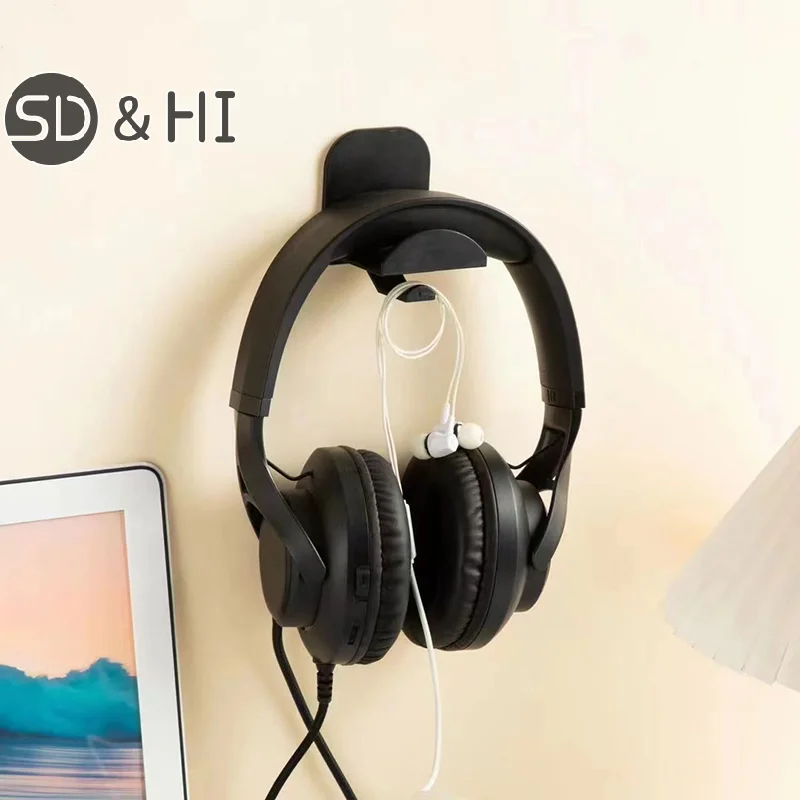 1PC Multifunction Wall-mounted Computer Headset Holder Without Punching Headphone Stand Storage Hook Desktop Display Rack
