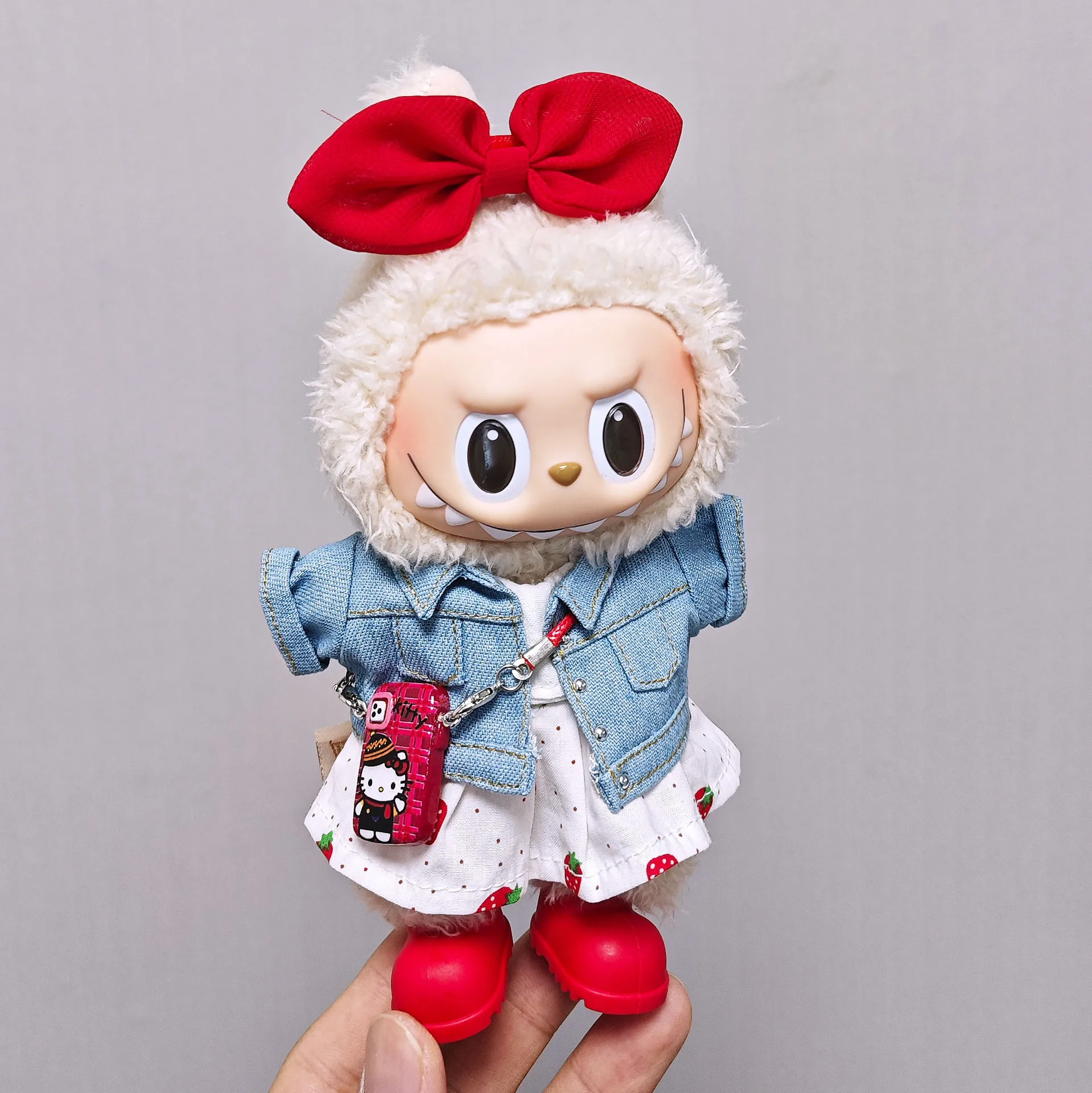 

Denim Jacket And Strawberry Print Dress Set Doll Clothes For Labubu Generation 1/2/3 Cute Outfit Fashion Accessories Doll