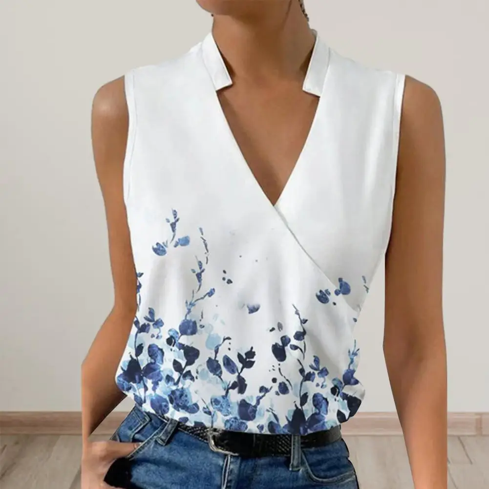 Attractive Lady Shirt Elegant Sleeveless Washable Summer Flower Print T-Shirt Lady Blouse  Women Blouse Dress-up