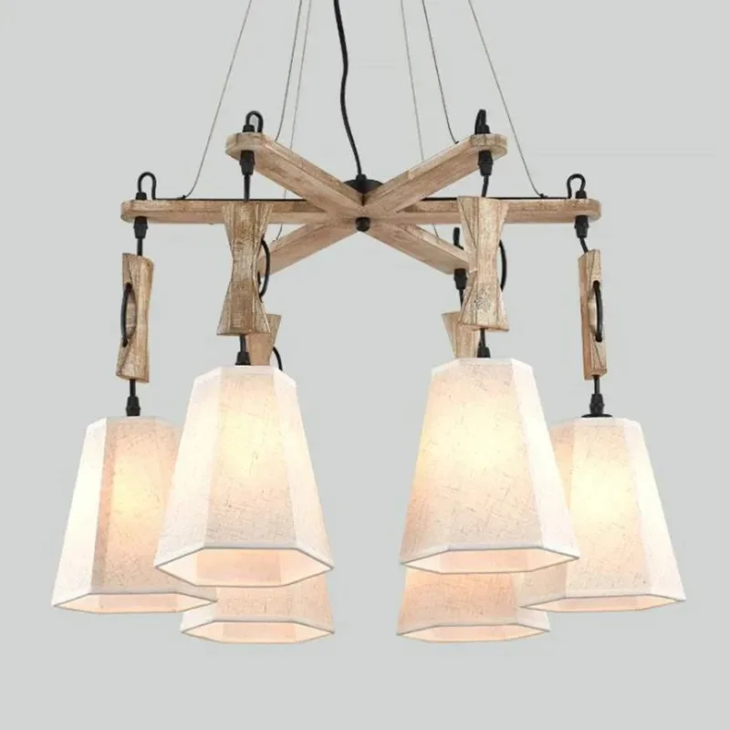 American Rural Dining Room Light Bedroom Simple Wood Chandelier Atmospheric Personality Retro Rural
