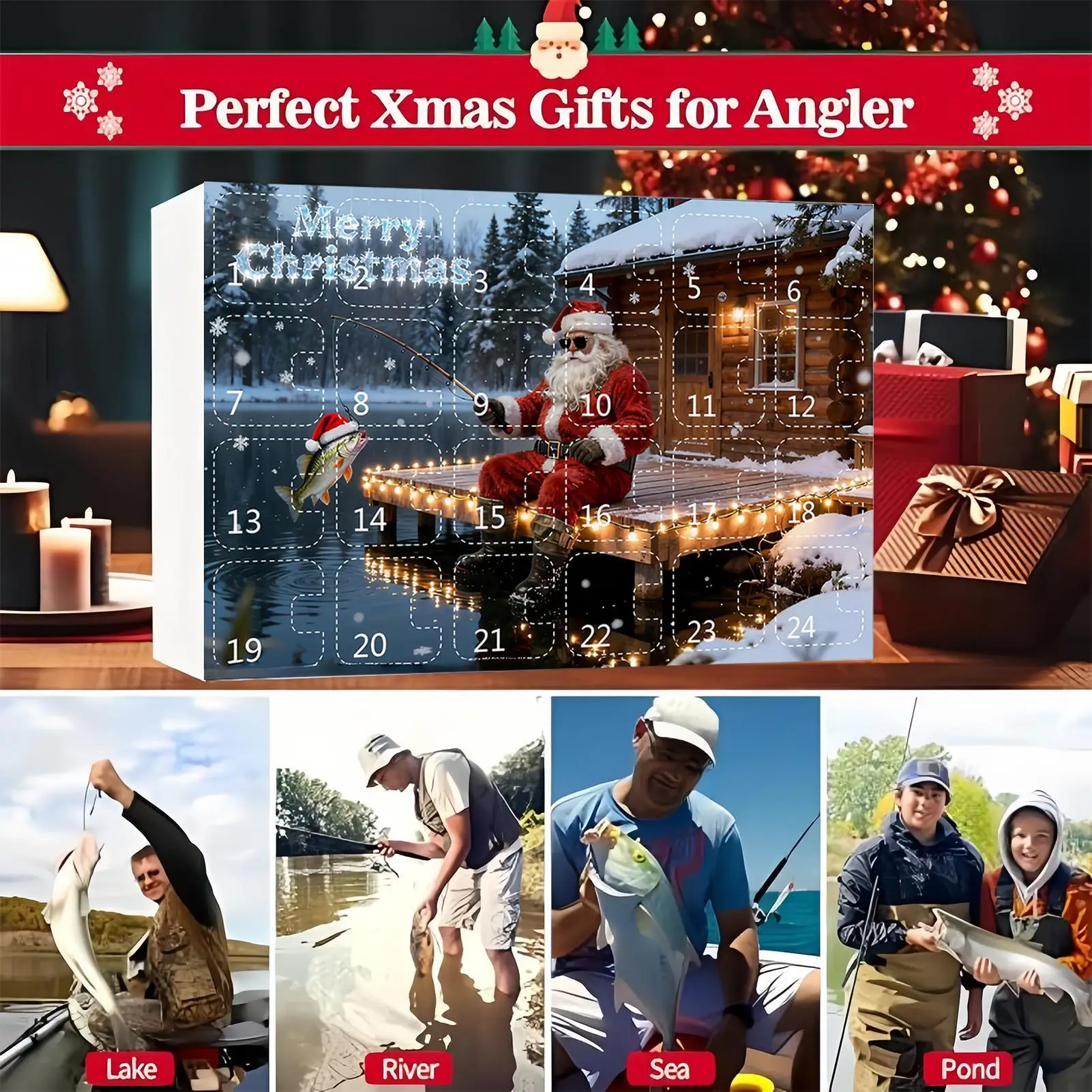 24-日間のクリスマス釣りルアー-カウントダウン-クリスマス-カレンダー-釣り餌-アドベント-父、ボーイフレンド、ティーン、男性、漁師、川用