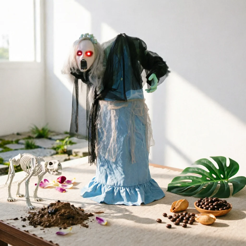 Electric Ghost Decoration Stable Base Moving Arms Standing Ghost Decoration Textile Robe for Indoor Display