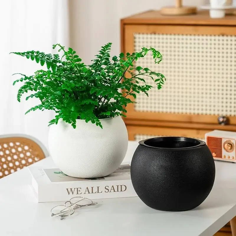 Round Ceramic Plant Pot Matte Textured Surface Two Color Options Perfect For Home Office Indoor Plant Decor