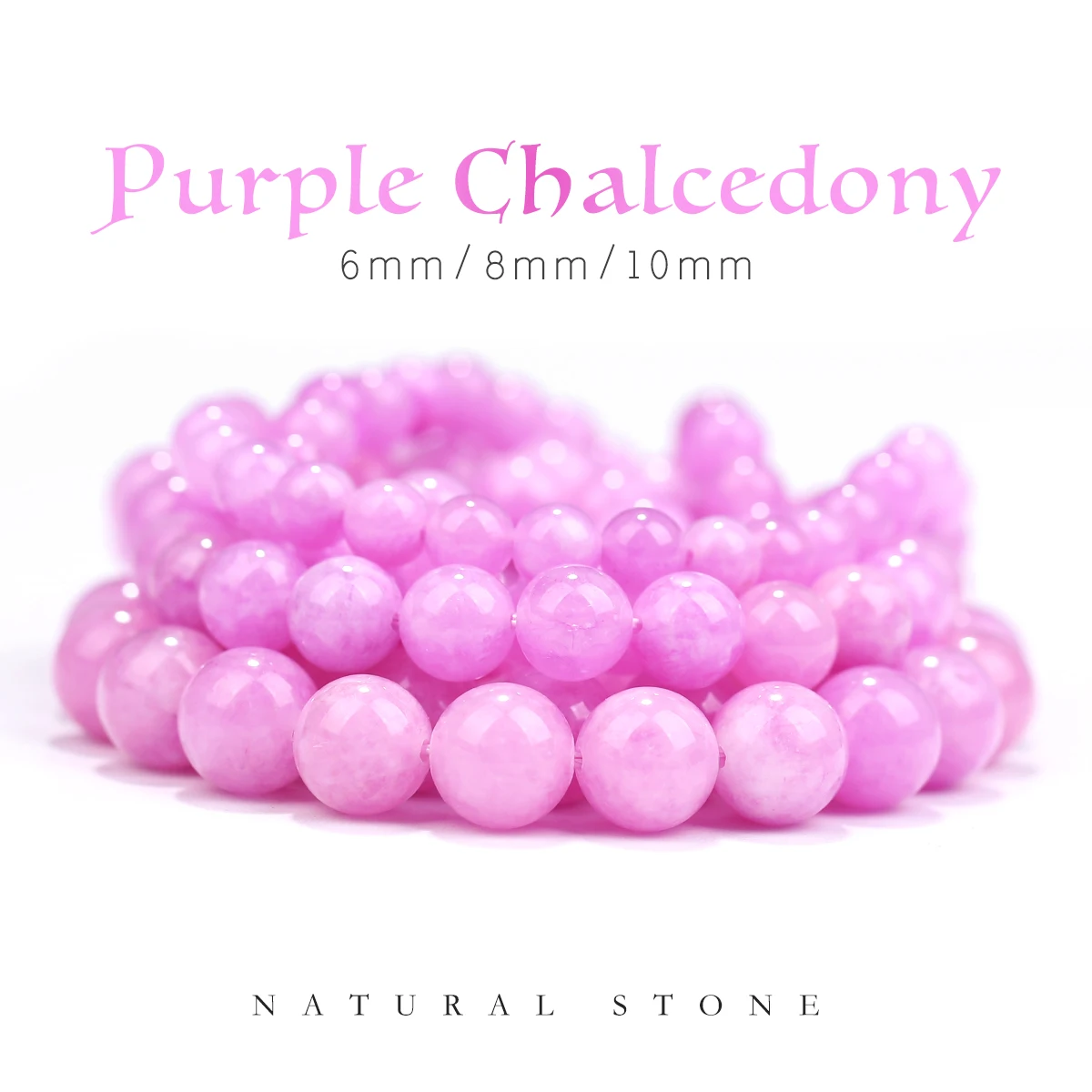 Natural Stone Beads Purple Chalcedony Round Loose Stone Beads For Jewelry Making DIY Bracelet Earrings Accessory 6/8/10mm