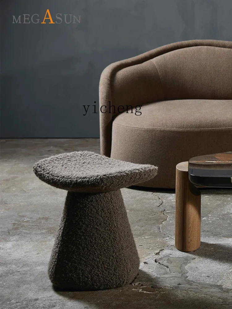 YY Nordic Modern Creative Lamb Wool Low Stool Sitting a Block of Wood Or Stone Household Small Cloth Stool