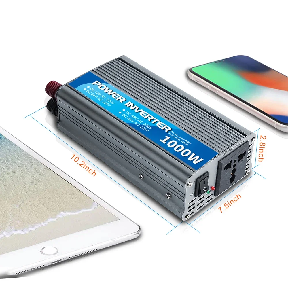 تيار مستمر 12 فولت إلى التيار المتناوب 220 فولت 1000 واط الذروة قوة سيارة عاكس الطاقة شاحن محول محول العالمي المقبس الأجهزة التبديل 500 واط Reated