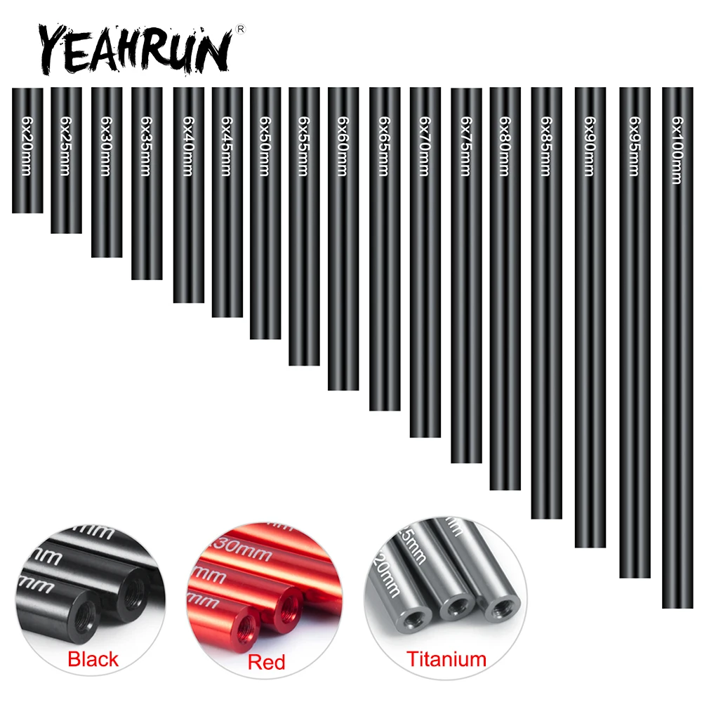 YEAHRUN 20-100mm CNC Metal Pull Link Rod Diameter 6.0mm for Axial SCX10 CC01 F350 RC01 D90 1/10 RC Crawler Car Parts Accessories