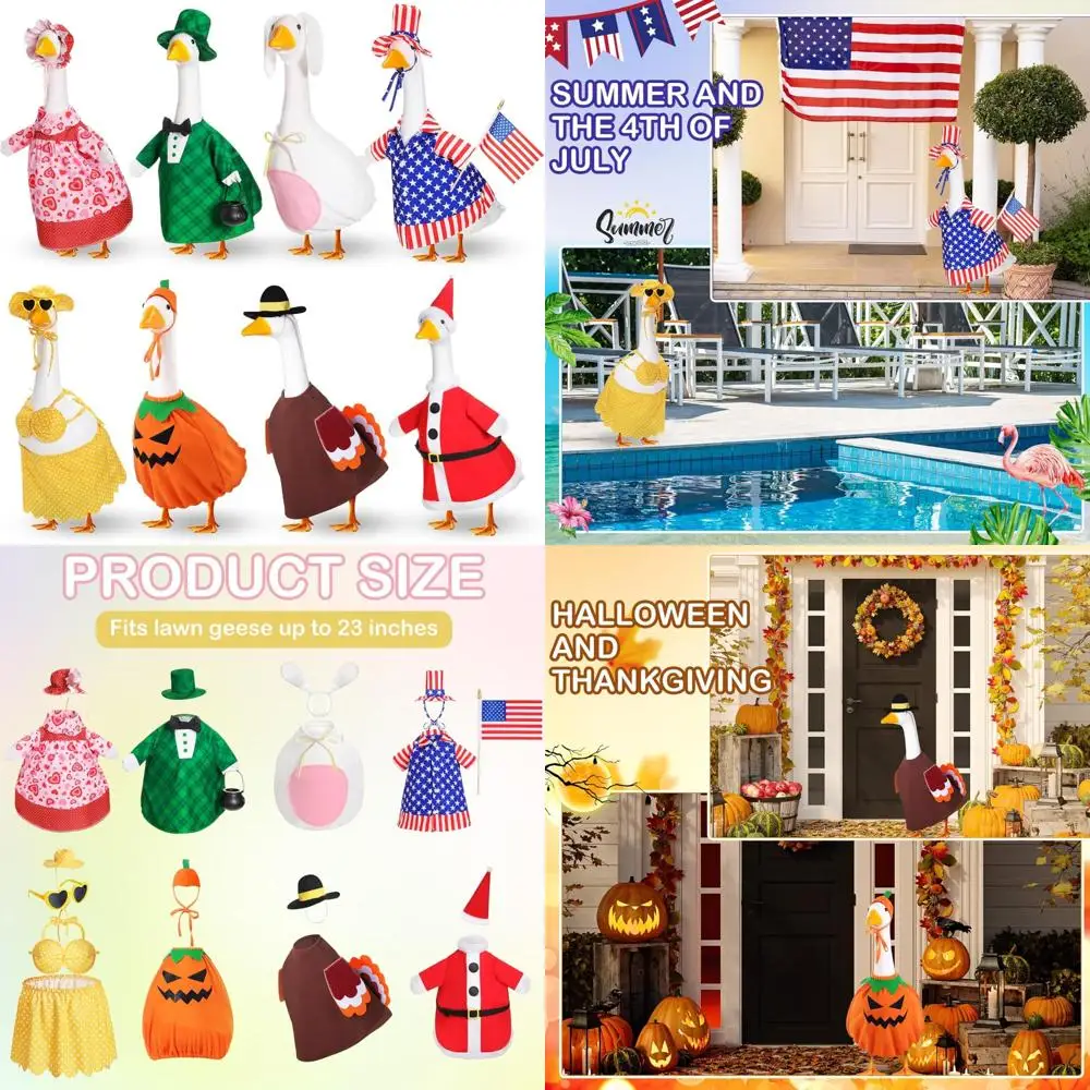 

Autumn Fall Porch Goose Outfits for Halloween, Christmas, Valentine's Day, St. Patrick's Day, Easter, Summer, and 4th of July Ce