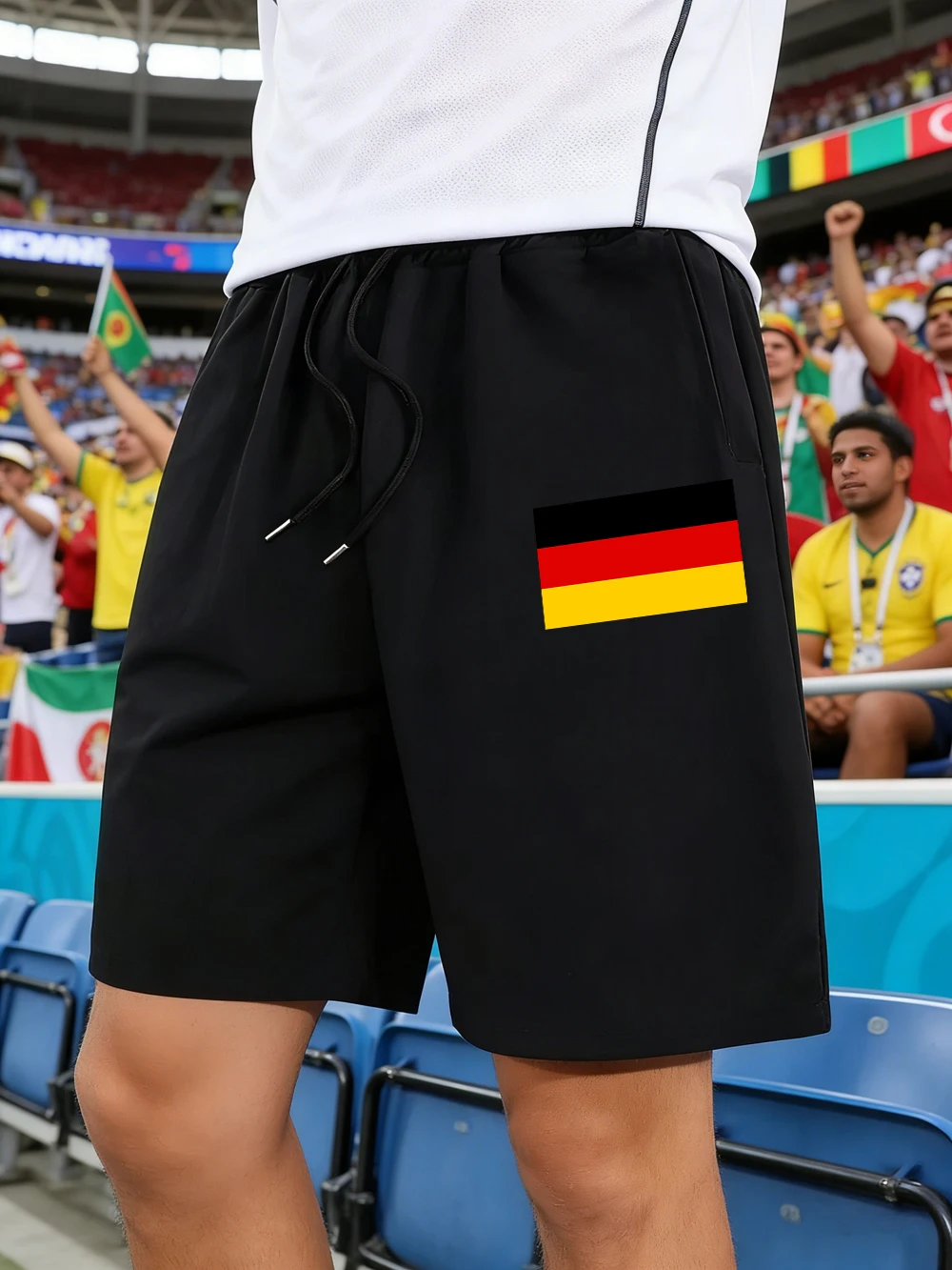 

Germany Flag Printing Pants Mens Sporty Pocket Wide Knee Length Shorts Basics High Waisted Shorts Summer Oversized Men'S Clothes