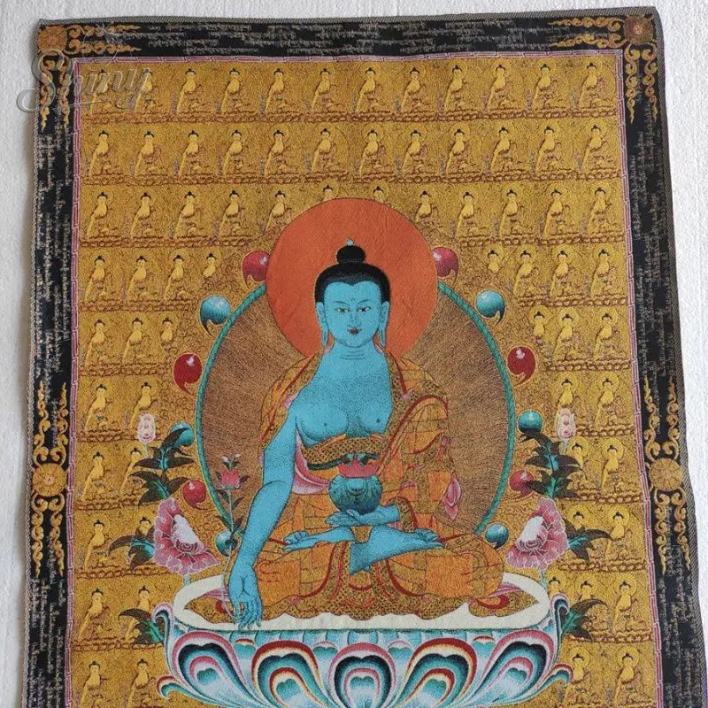 35.4''  Bhaisajyaguru Brocade Tibetan Tangka Embroidery Painting Gold Thread Embroidery Decorative Hanging Pictures