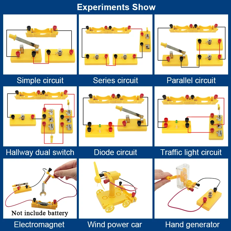 9 Esperimenti elettrici di fisica Set Kit circuito elettrico per studenti Sussidi didattici per laboratorio Generatore manuale Elettromagnete