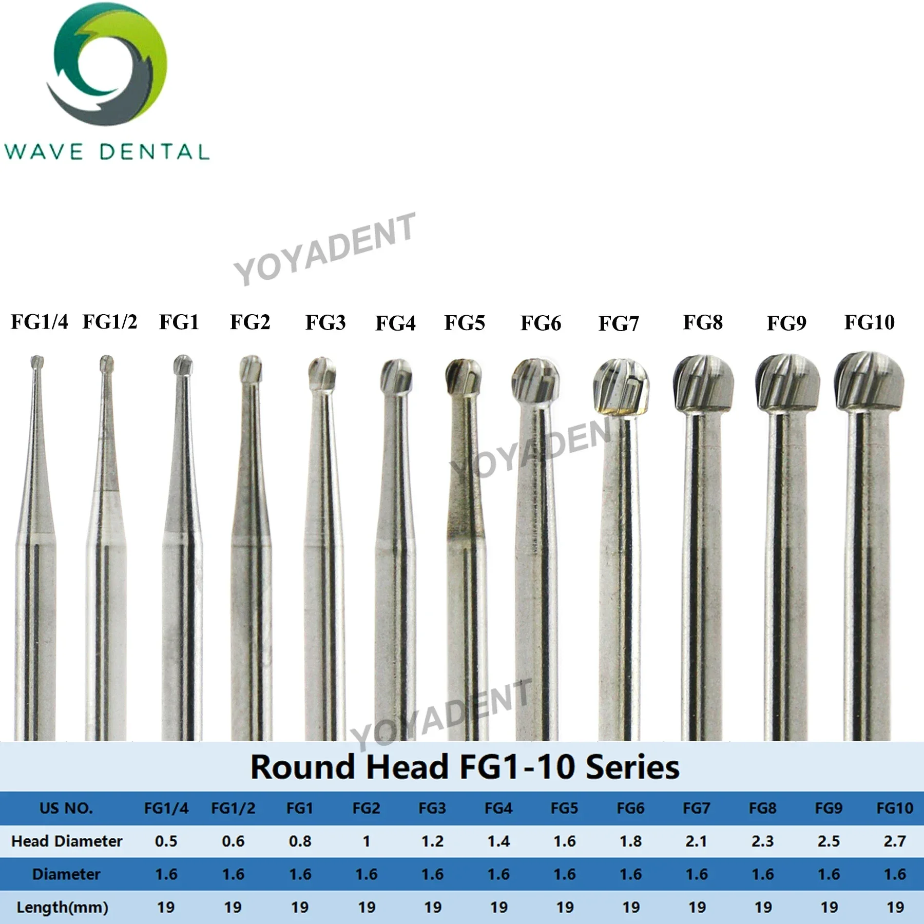 Fresa Dental de carburo de tungsteno PRIM WAVE, taladro de fresas para odontología, cabeza redonda para pieza de mano recta/contraángulo de