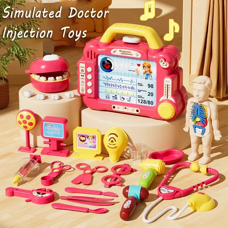 Kids Pretend Play Doctor Toy Set Simulation Nurse Injection Stethoscope Sound Light Medical Kit Dental Play Educational Toy Gift