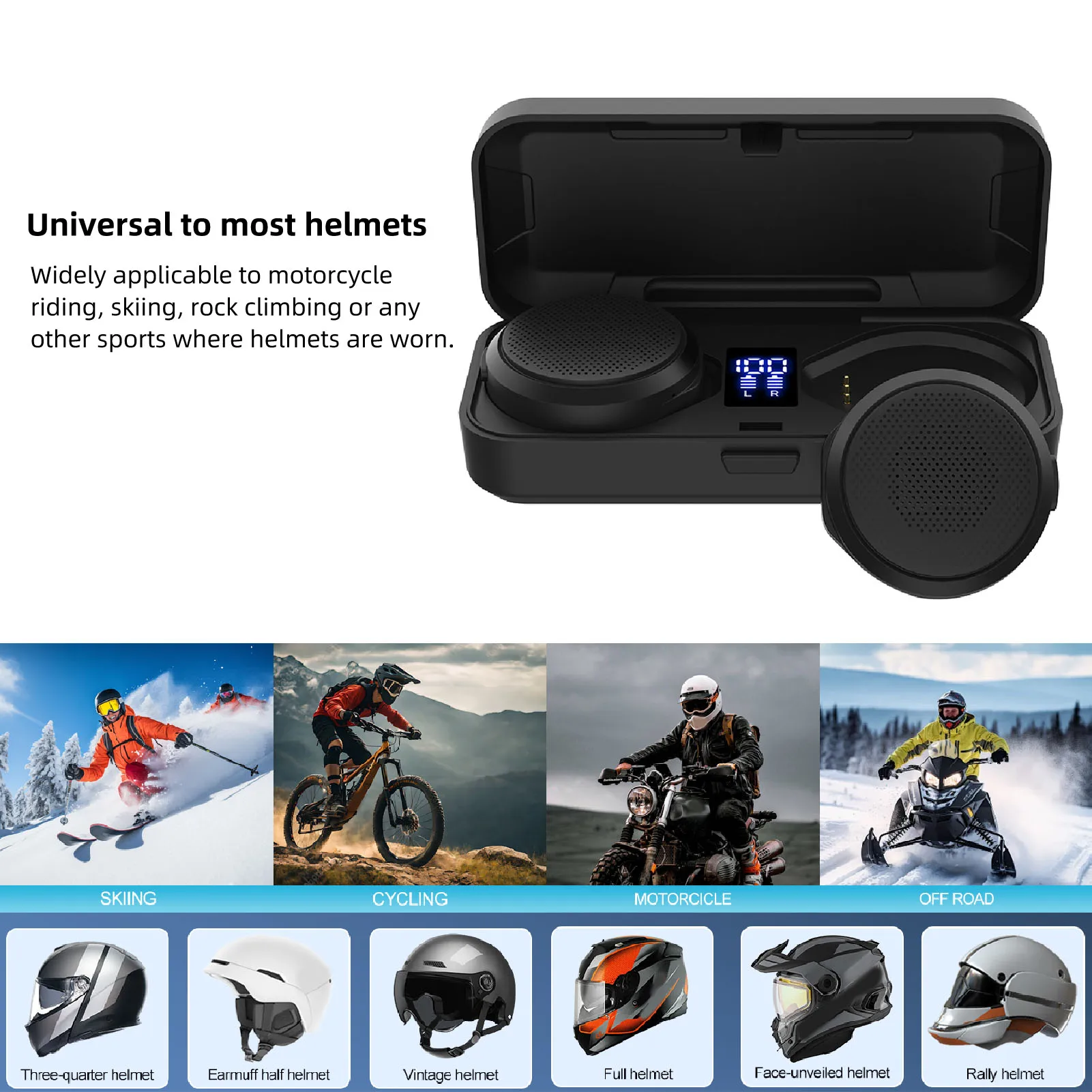 Wireless Helmet Speaker  50 Hours Battery Life Motorcycle Helmet Bluetooth Headset for Outdoor Sports Skiing Climbing