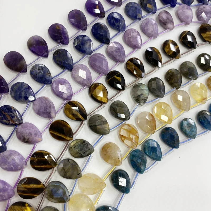 

13x18 мм граненые каплевидные натуральные кристаллы аметист лабрадорит лазурит свободные бусины DIY для ожерелья серьги подвески аксессуары