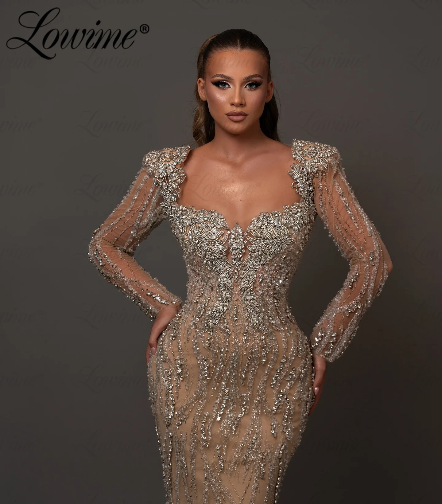 Elegant Champagne Evening Dress With Detachable Train Mermaid Prom Dresses Crystals Party Gowns Robes De Soirée 2024 Customize